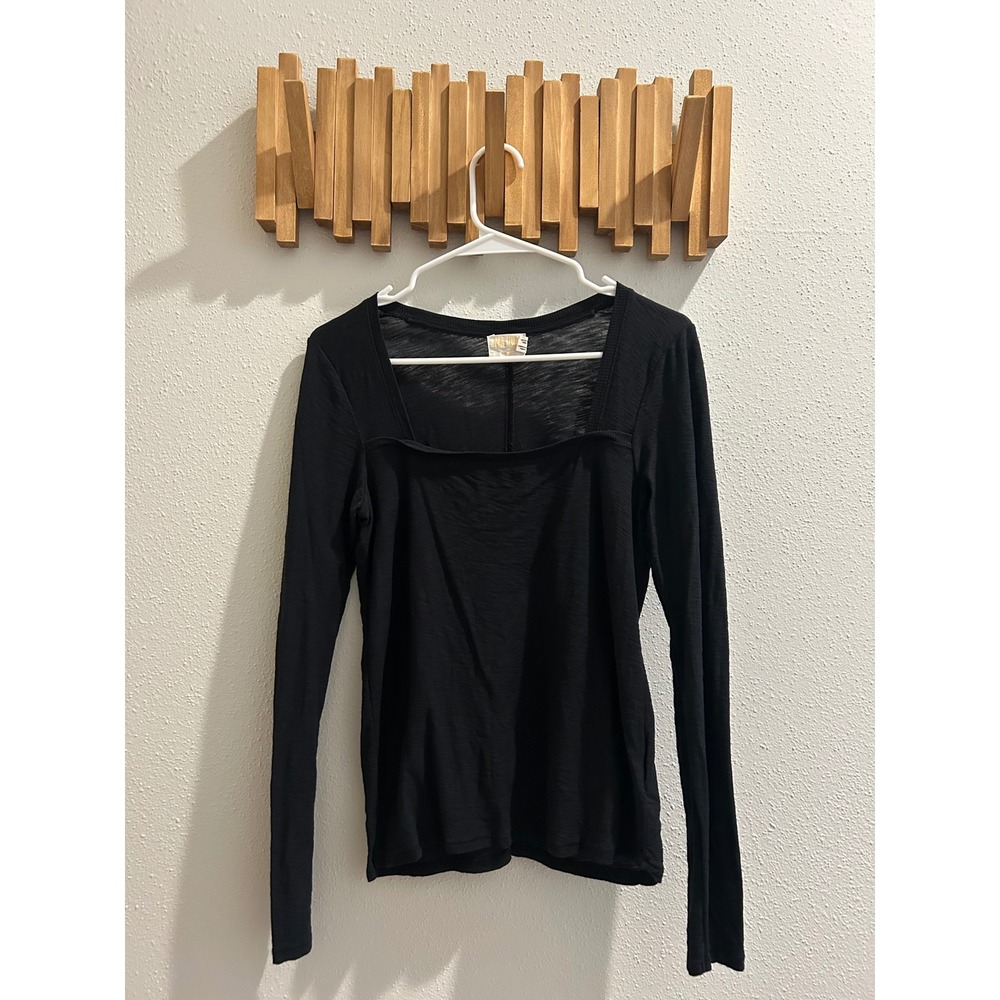NATION LTD Black‎ Long Sleeve Square Neck Textured Knit Top Women's Size Small